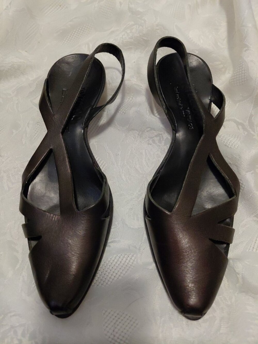 CYDWOQ VINTAGE Climax dark bronze leather slingback heels shoes size 37 US 7